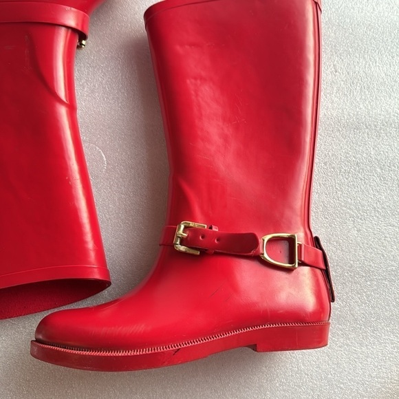 Kids Ralph Lauren Rainboots Tall 13 Equestrian Outdoor Fall Spring Winter Gold - Picture 5 of 12